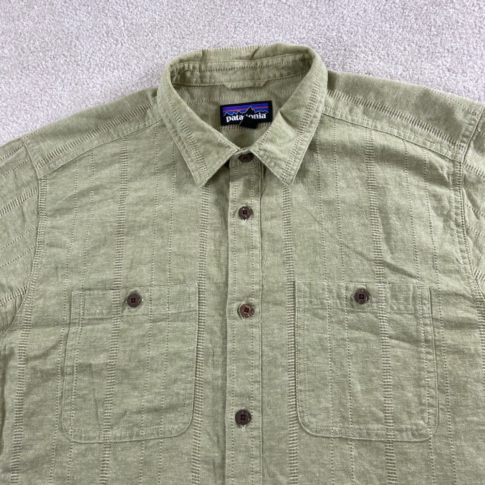 Patagonia Shirt Mens Medium Green Hemp Cotton Short Sleeve Button Up 53139